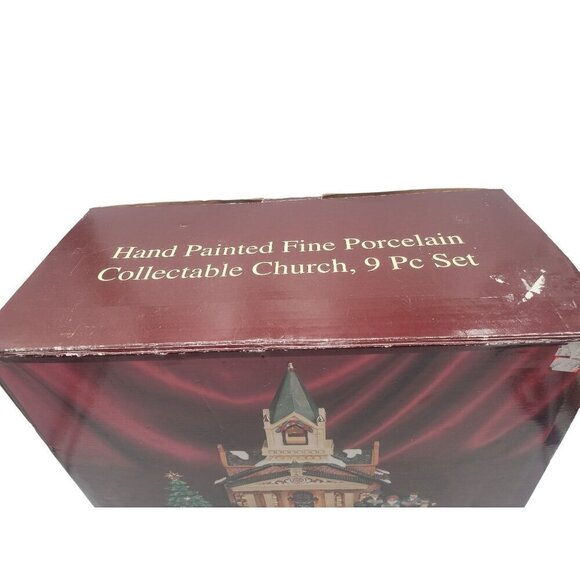 Collectible Lighted Christmas Church Figurine Set Fine Porcelain Vintage - Picture 5 of 16